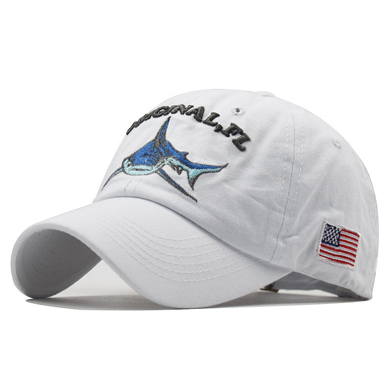 Washed embroidered shark baseball cap