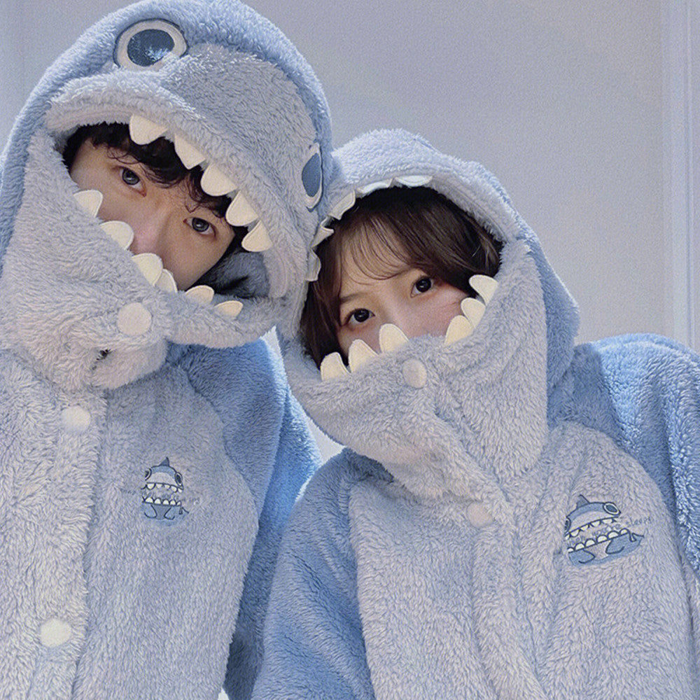Women's Coral Fleece Cartoon Shark Pajamas