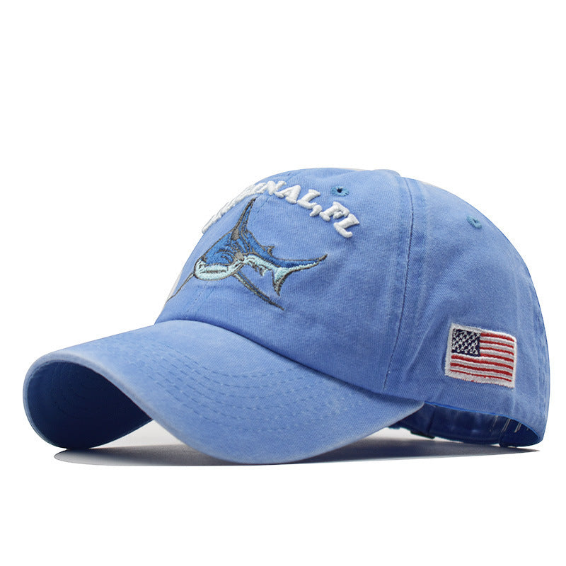 Washed embroidered shark baseball cap