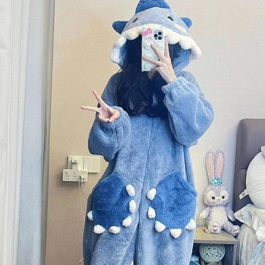 Little Shark Printed Long-sleeved Jumpsuit Pajamas