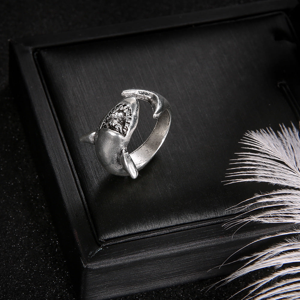 Antique Great White Shark Alloy Set Ring