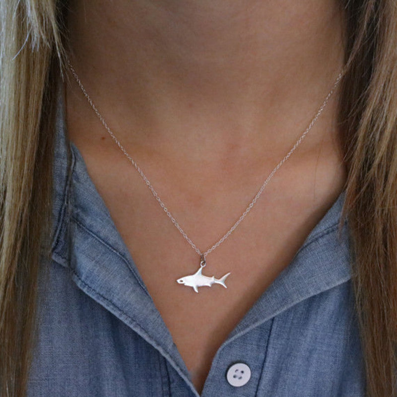 Silver Color Shark Fish Stainless Steel Necklace
