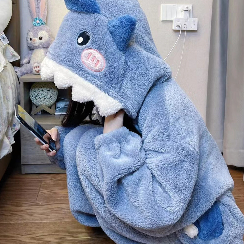 Little Shark Printed Long-sleeved Jumpsuit Pajamas