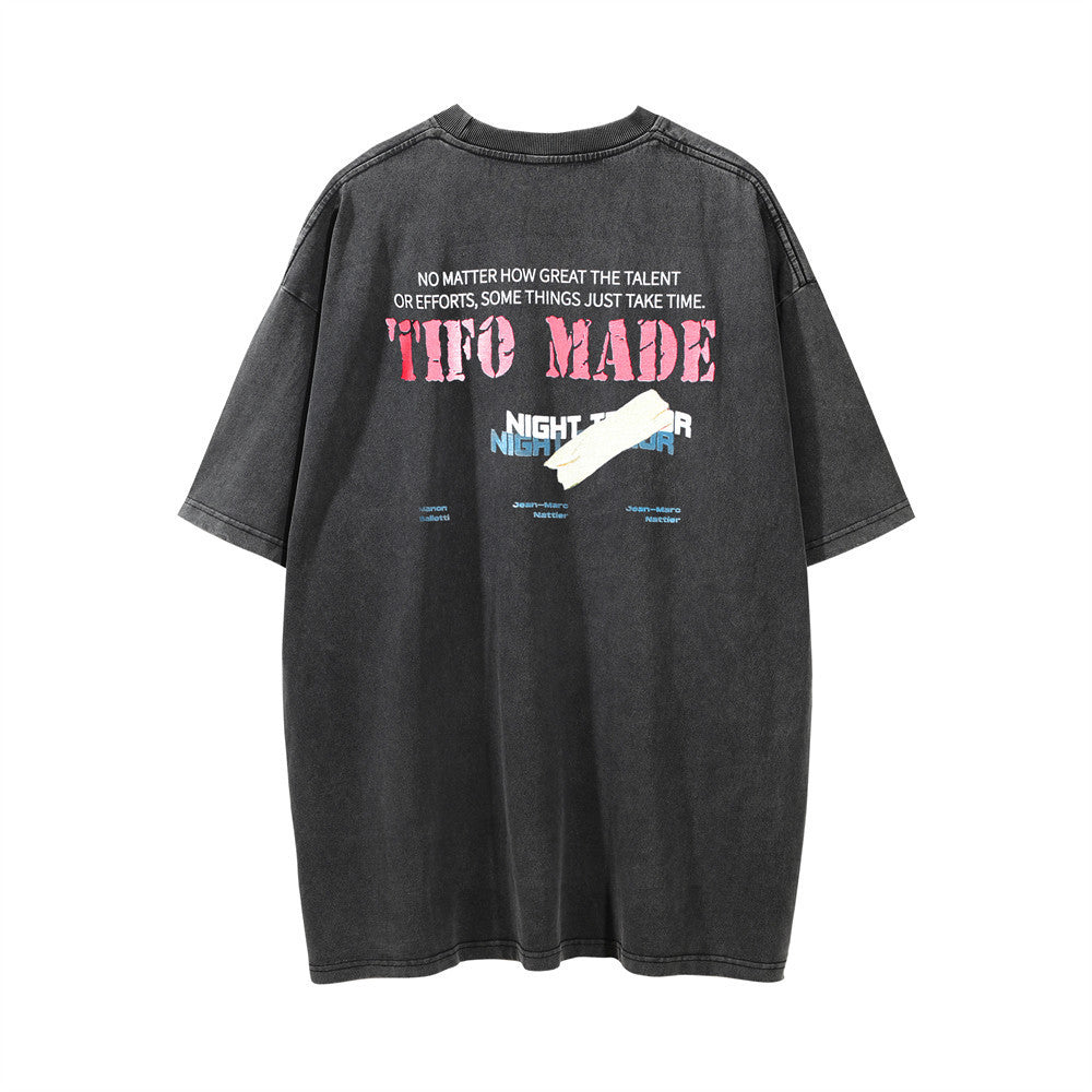 Animal Shark Print Distressed Wash Short Sleeve T-shirt