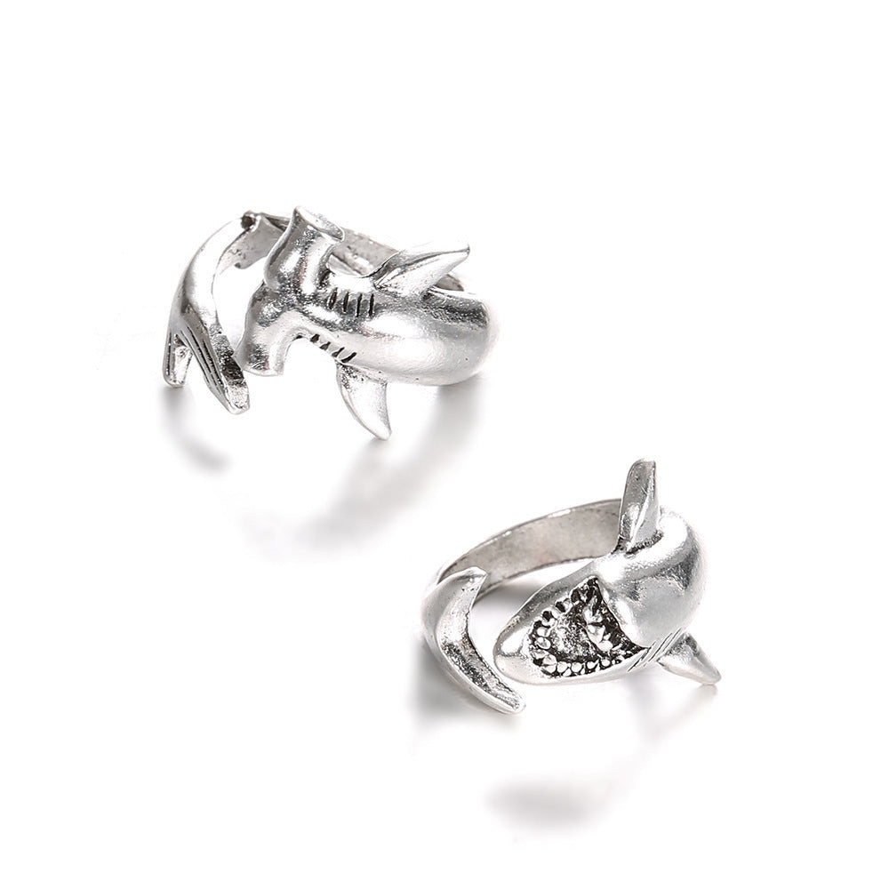Antique Great White Shark Alloy Set Ring