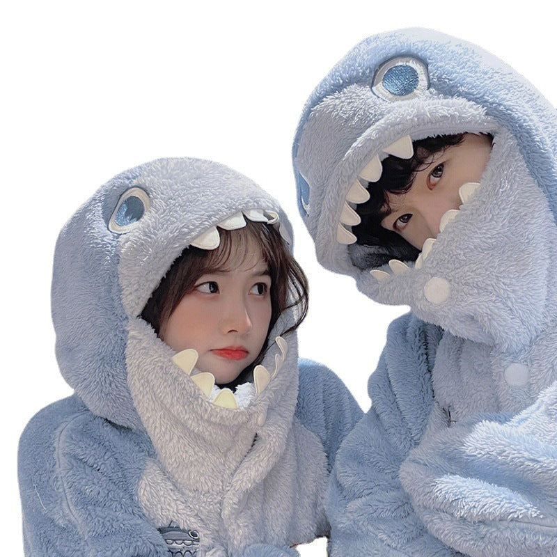 Women's Coral Fleece Cartoon Shark Pajamas
