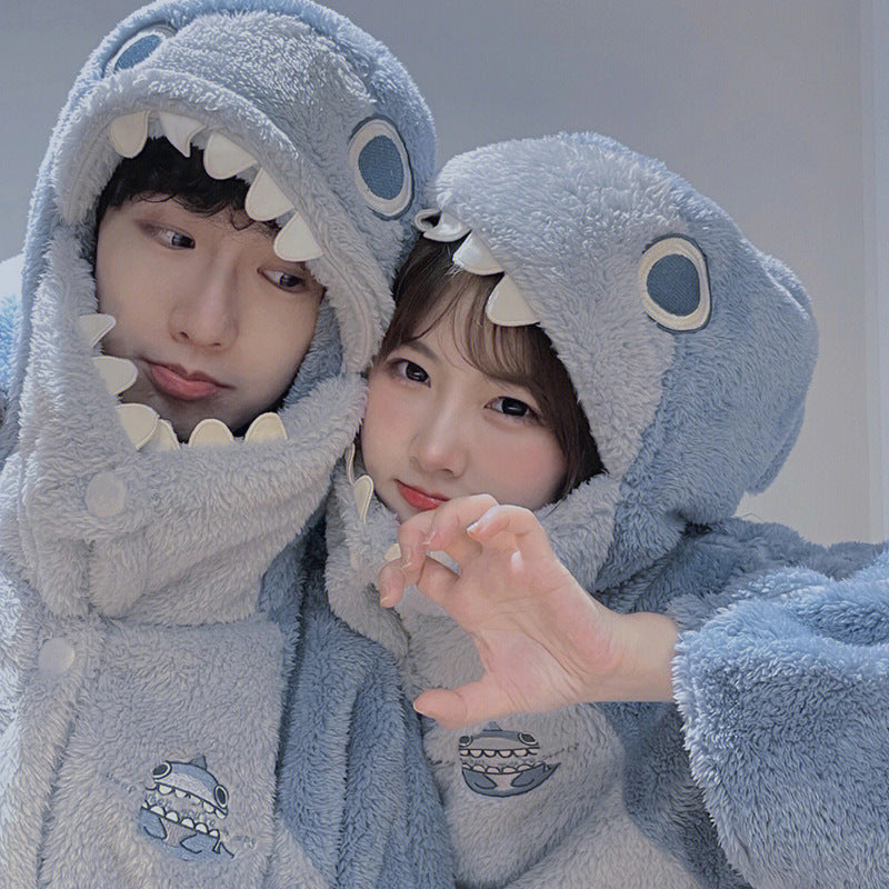 Women's Coral Fleece Cartoon Shark Pajamas