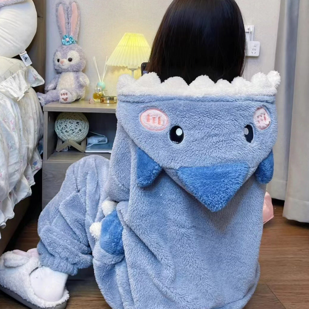 Little Shark Printed Long-sleeved Jumpsuit Pajamas